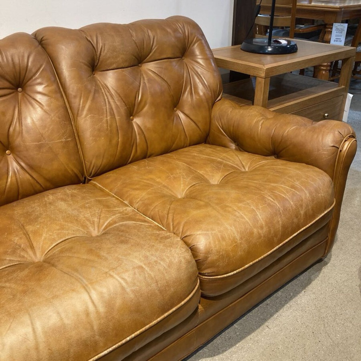 Brewster & Stroud Caramel Tufted Leather Sofa - image-5