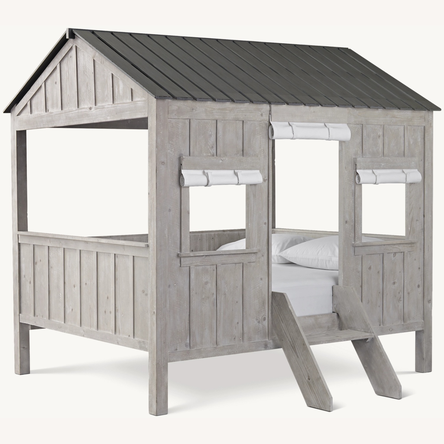 Restoration Hardware Cabin Light Gray Wood Full Bed - image-7