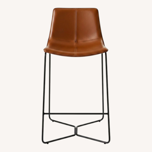 Used West Elm Slope Bar Stools - Saddle Brown Leather  for sale on AptDeco