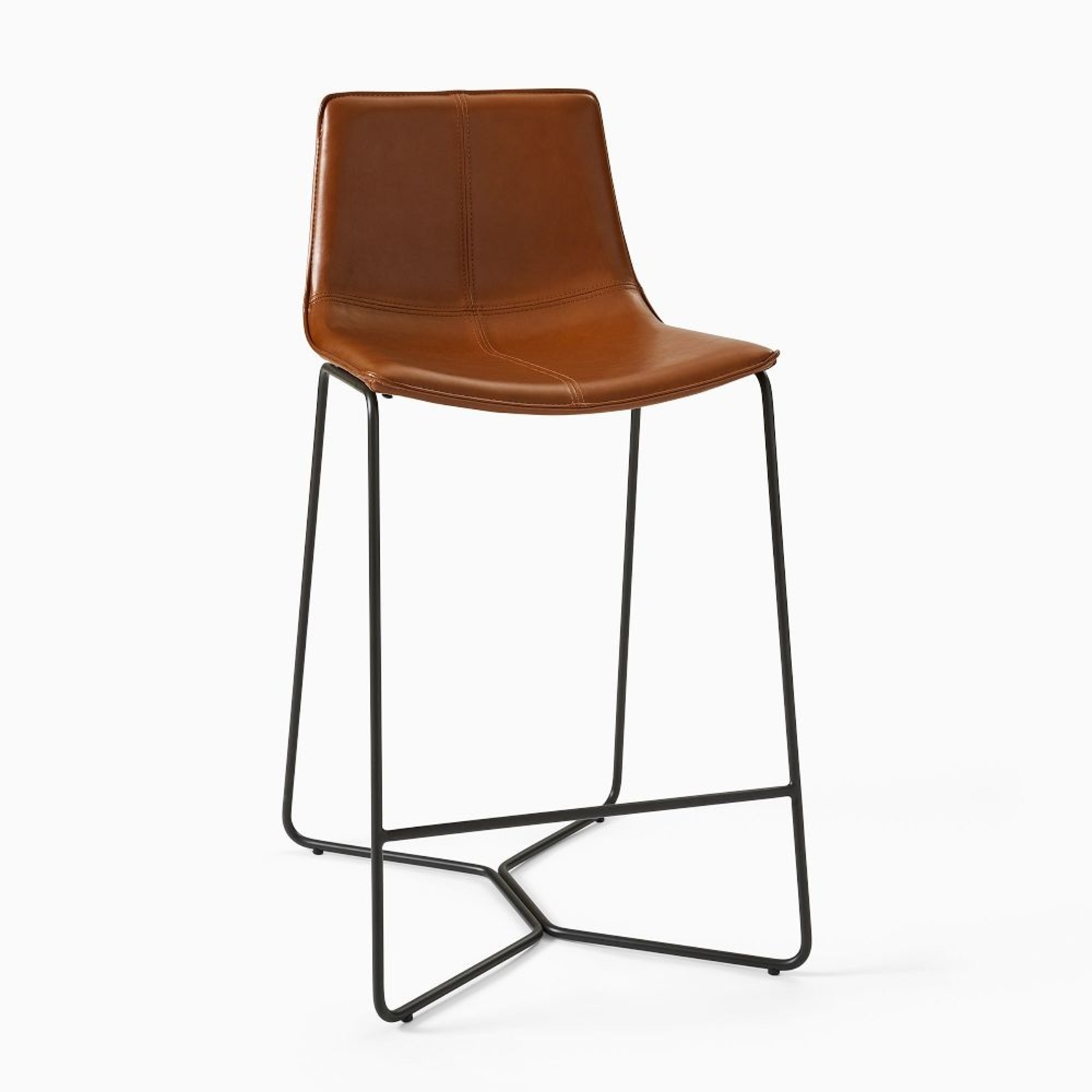 West Elm Slope Bar Stools - Saddle Brown Leather  - image-4
