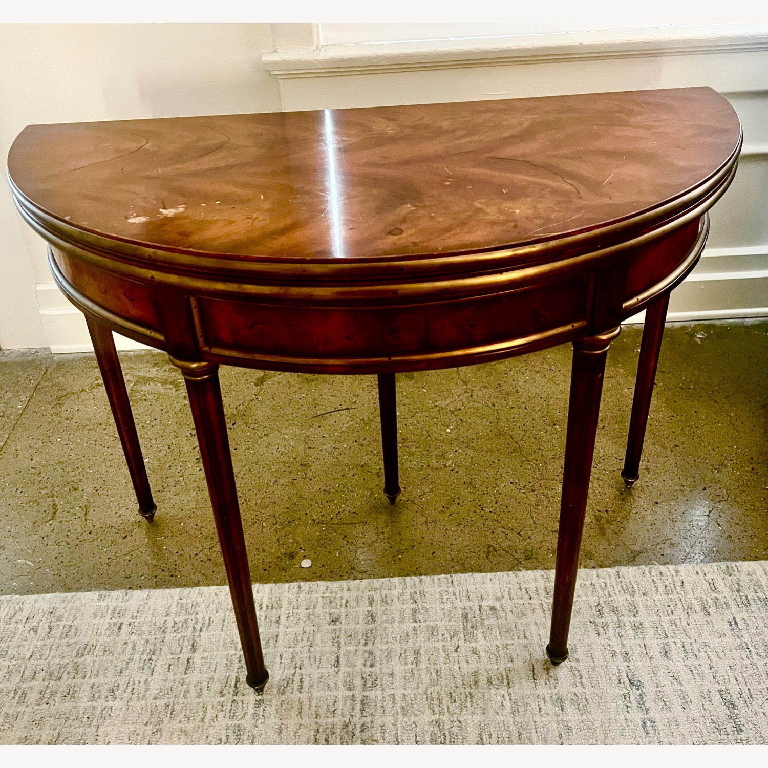 Louis Xvi Style Mahogany & Brass FlipTop Table - image-2