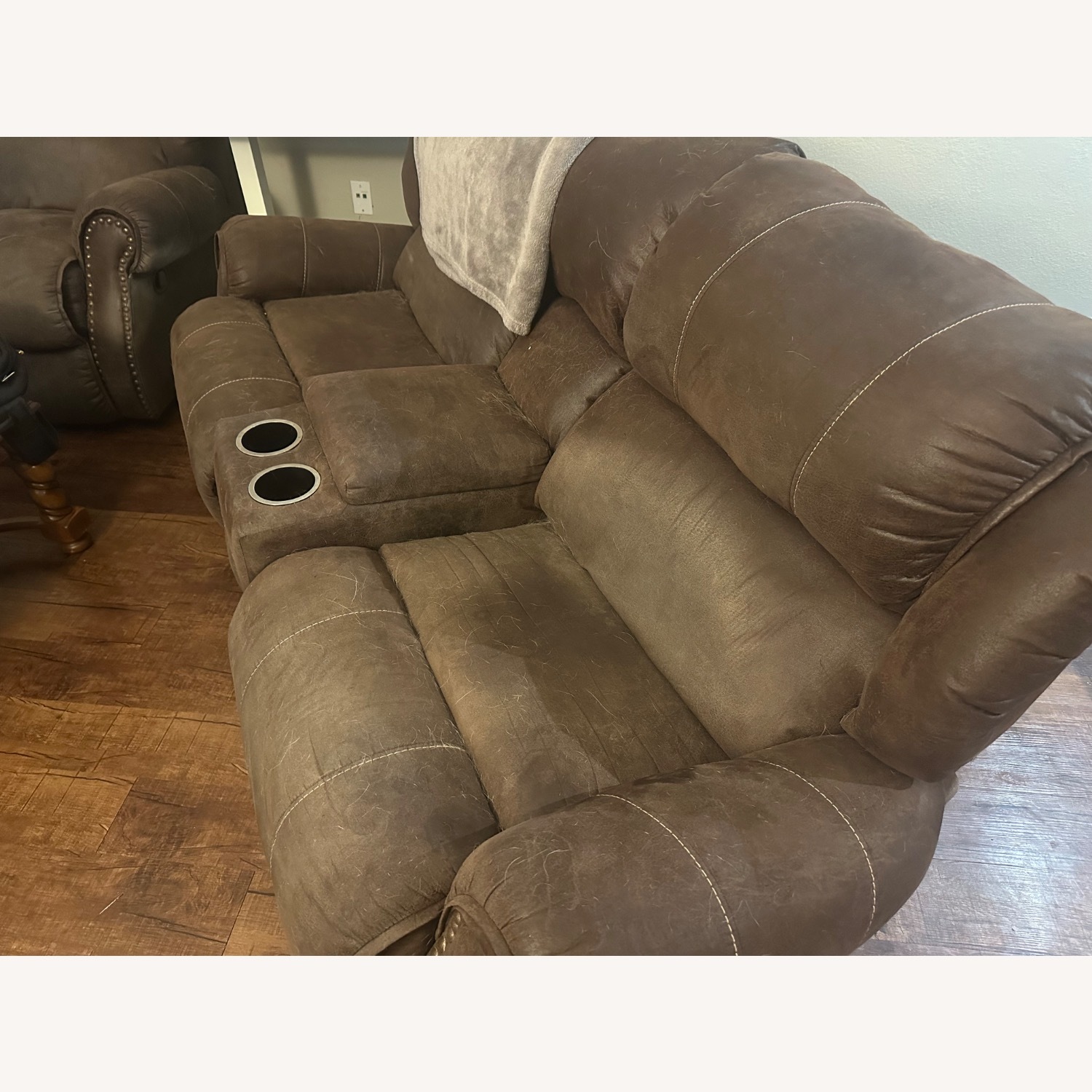 Dark Brown Leather Loveseat - image-2