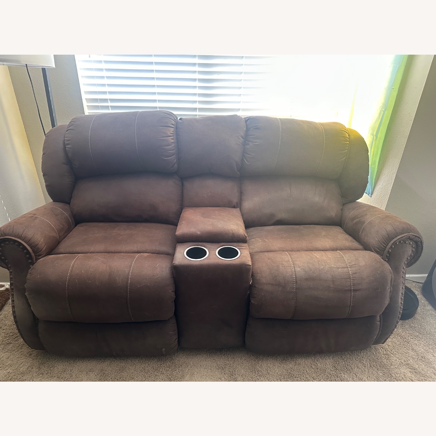 Dark Brown Leather Loveseat - image-5