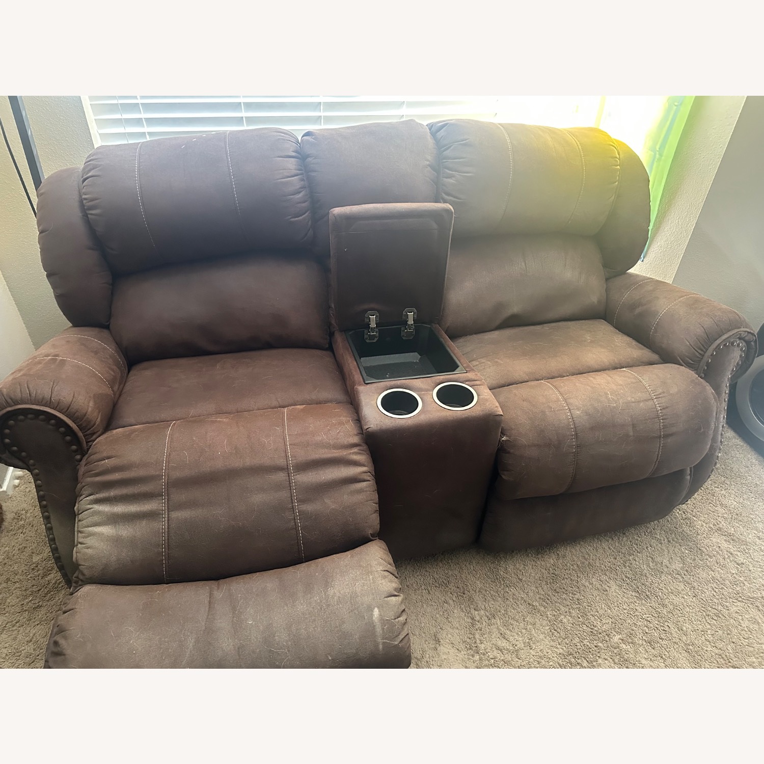 Dark Brown Leather Loveseat - image-7