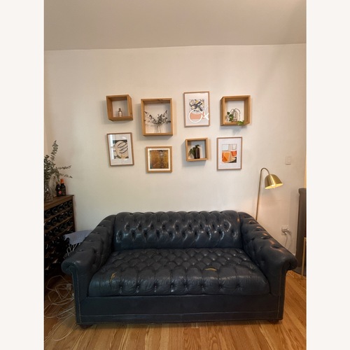 Used Vintage Blue Leather Chesterfield Sleeper Sofa for sale on AptDeco