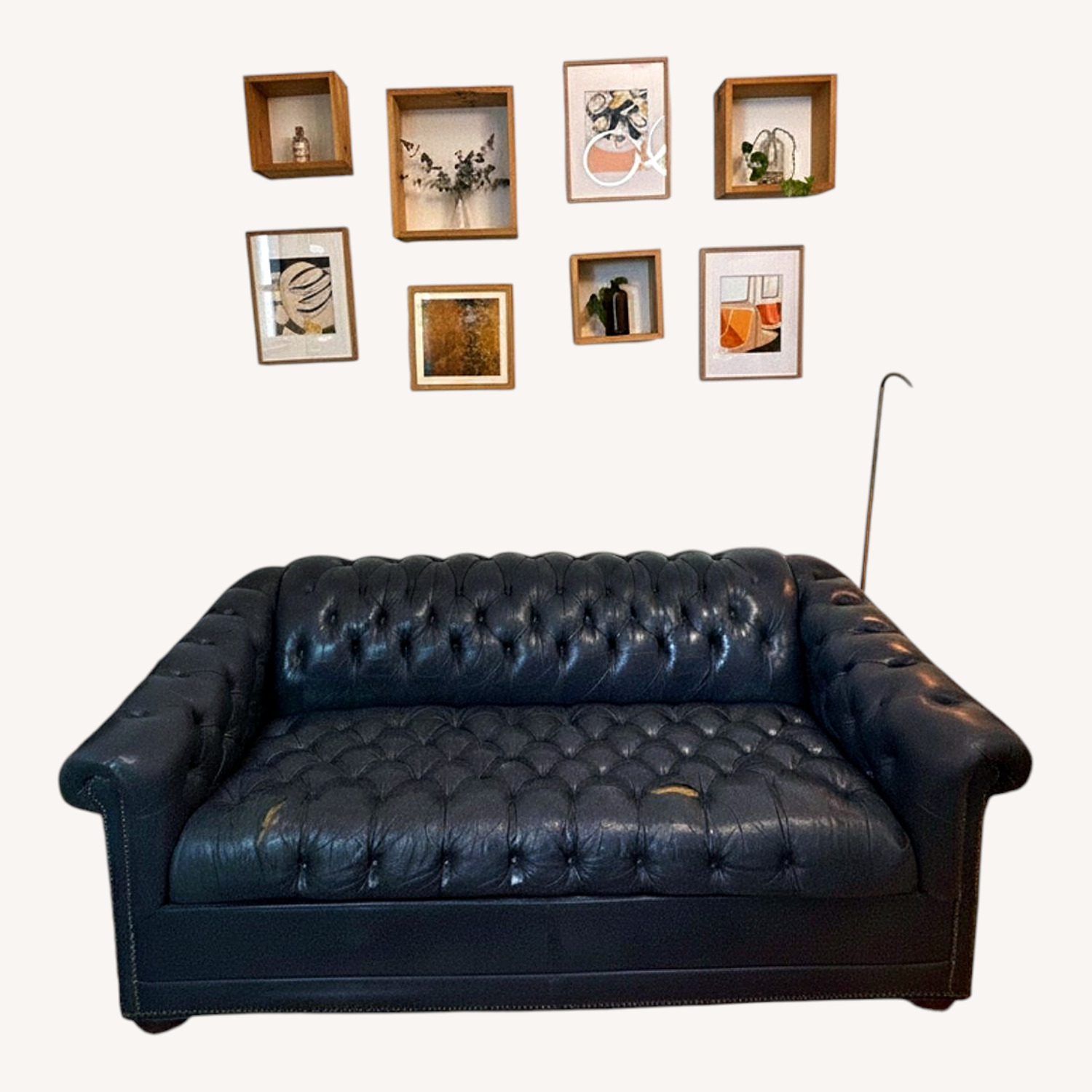 Vintage Blue Leather Chesterfield Sleeper Sofa - image-7
