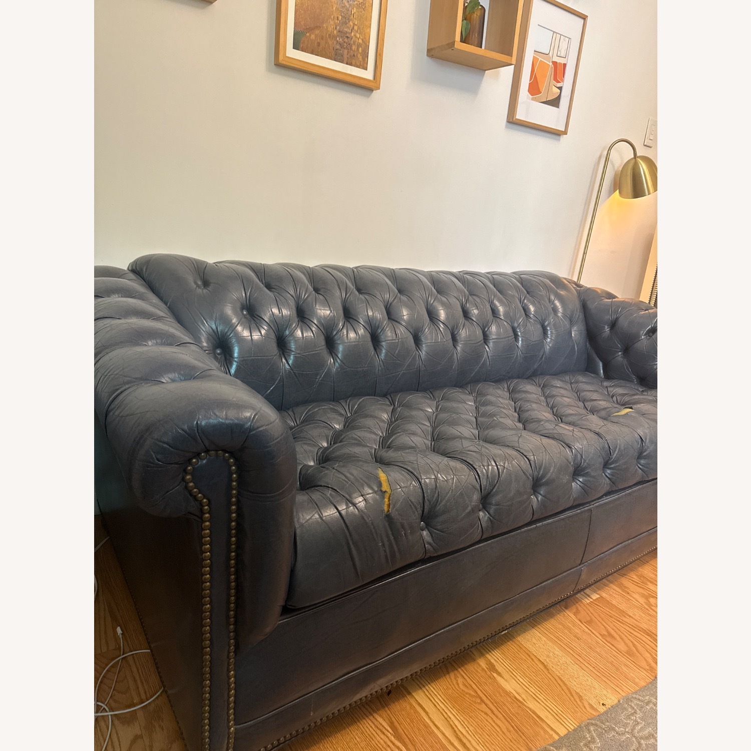 Vintage Blue Leather Chesterfield Sleeper Sofa - image-5