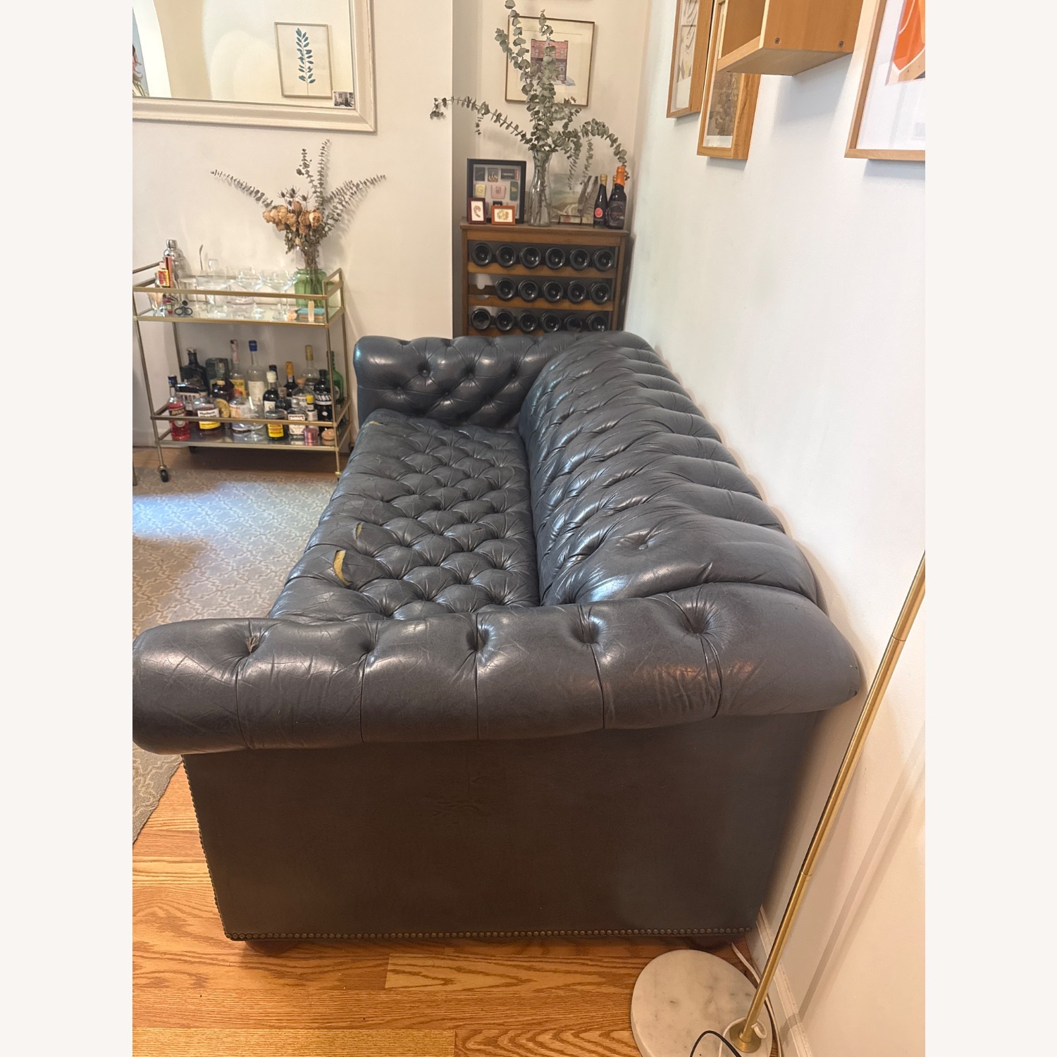 Vintage Blue Leather Chesterfield Sleeper Sofa - image-4