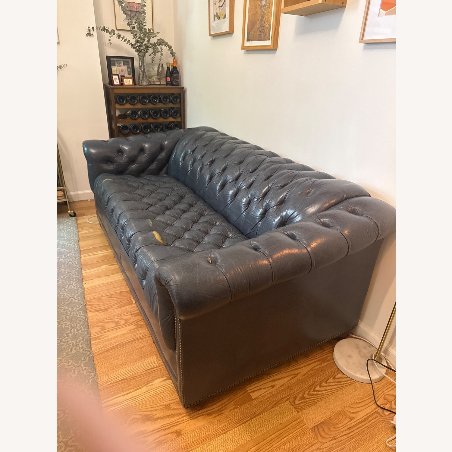 Vintage Blue Leather Chesterfield Sleeper Sofa - image-3