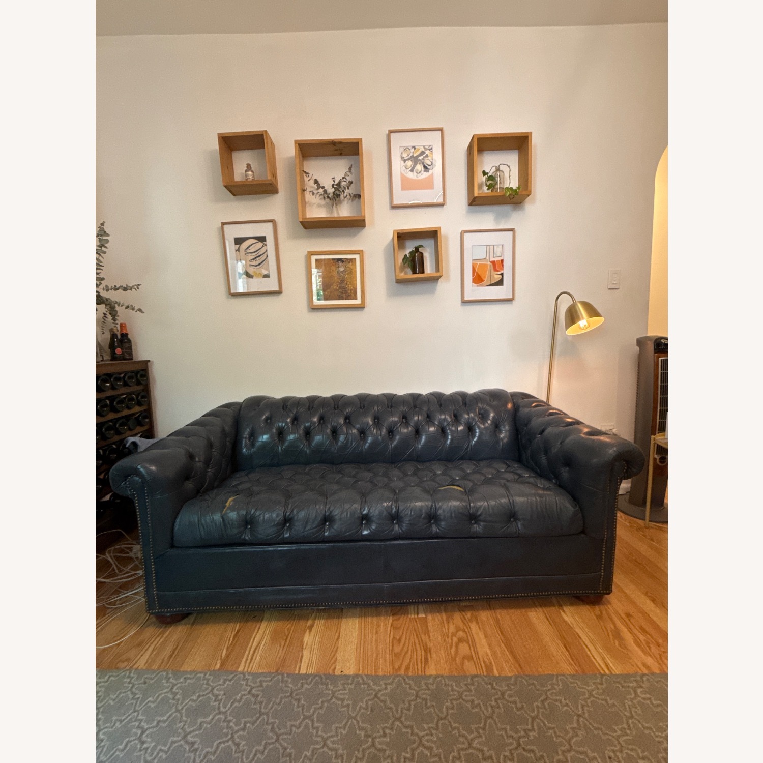Vintage Blue Leather Chesterfield Sleeper Sofa - image-2