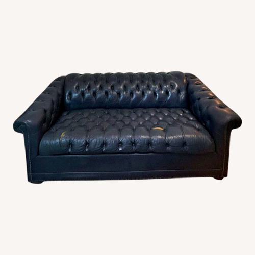Used Vintage Blue Leather Chesterfield Sleeper Sofa for sale on AptDeco