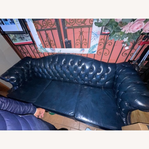 Used Chesterfield Blue Leather Sofa 3 Seater for sale on AptDeco