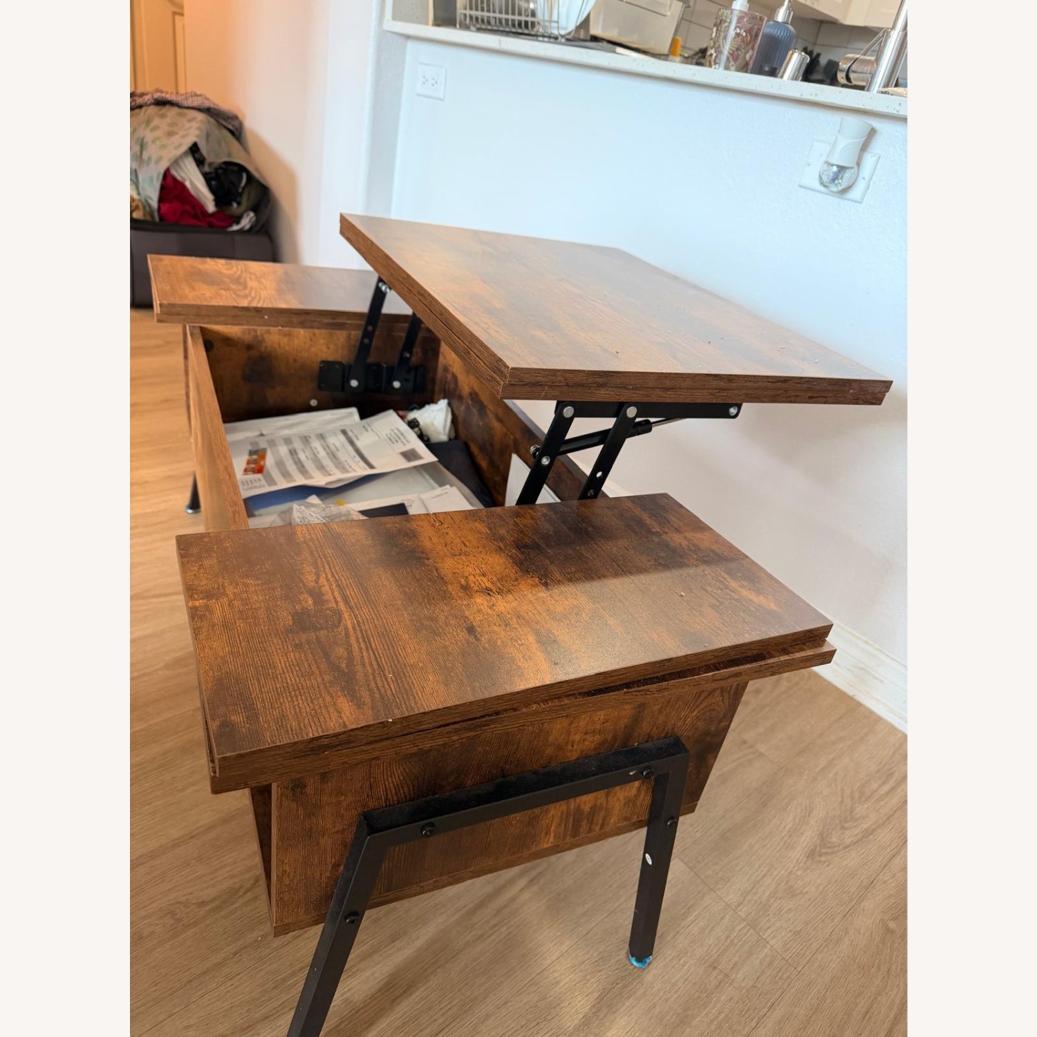 VECELO Dark Brown Wood Coffee Table - image-4