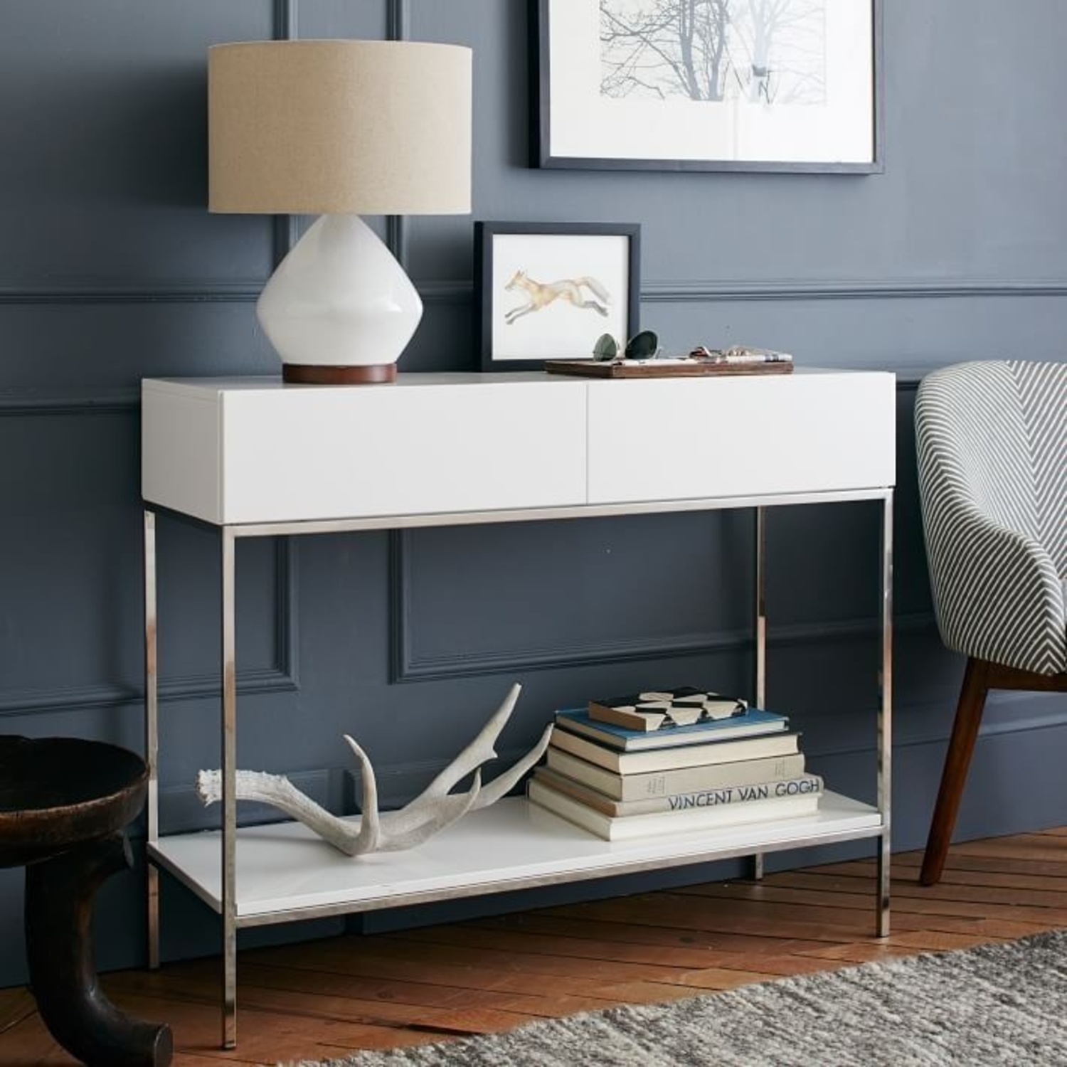 West Elm White Lacquer Storage Console - image-5