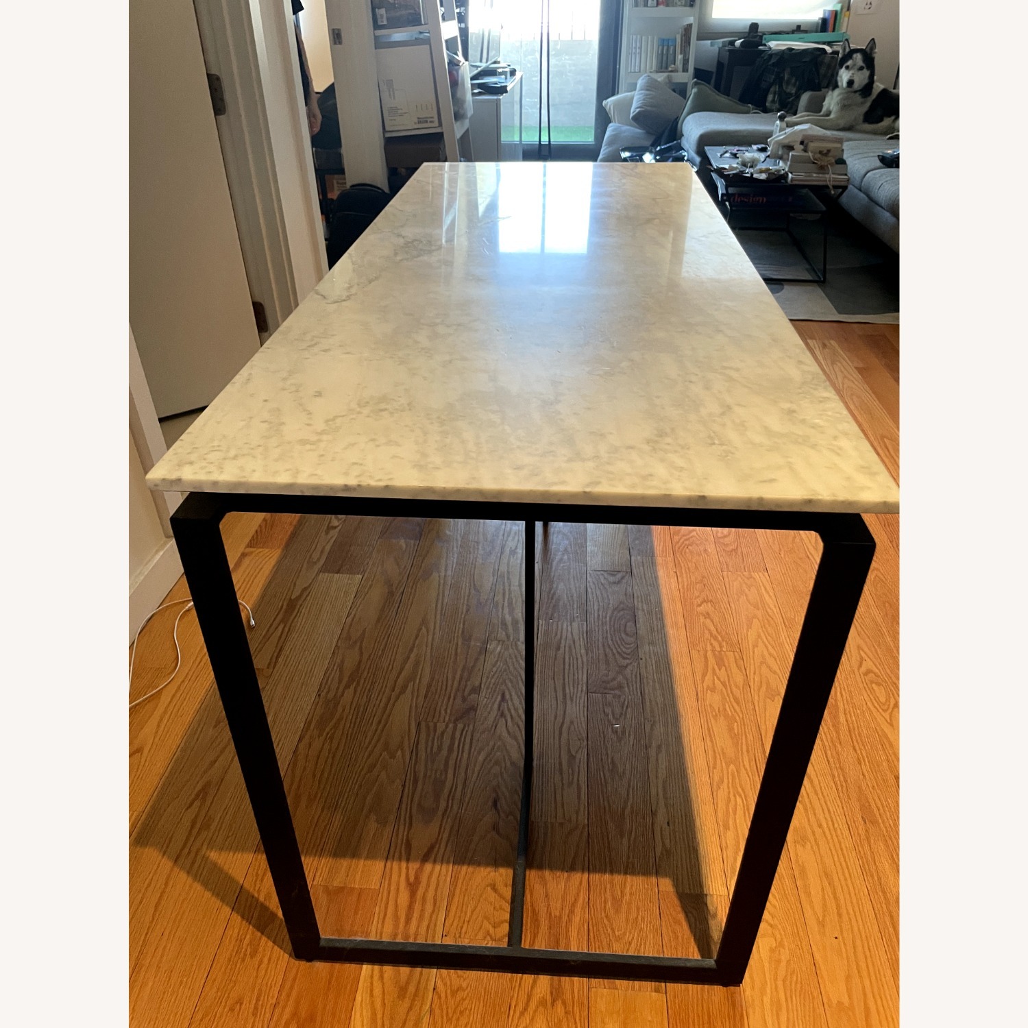 CB2 Fullerton Black Metal Desk W White Marble Top - image-7