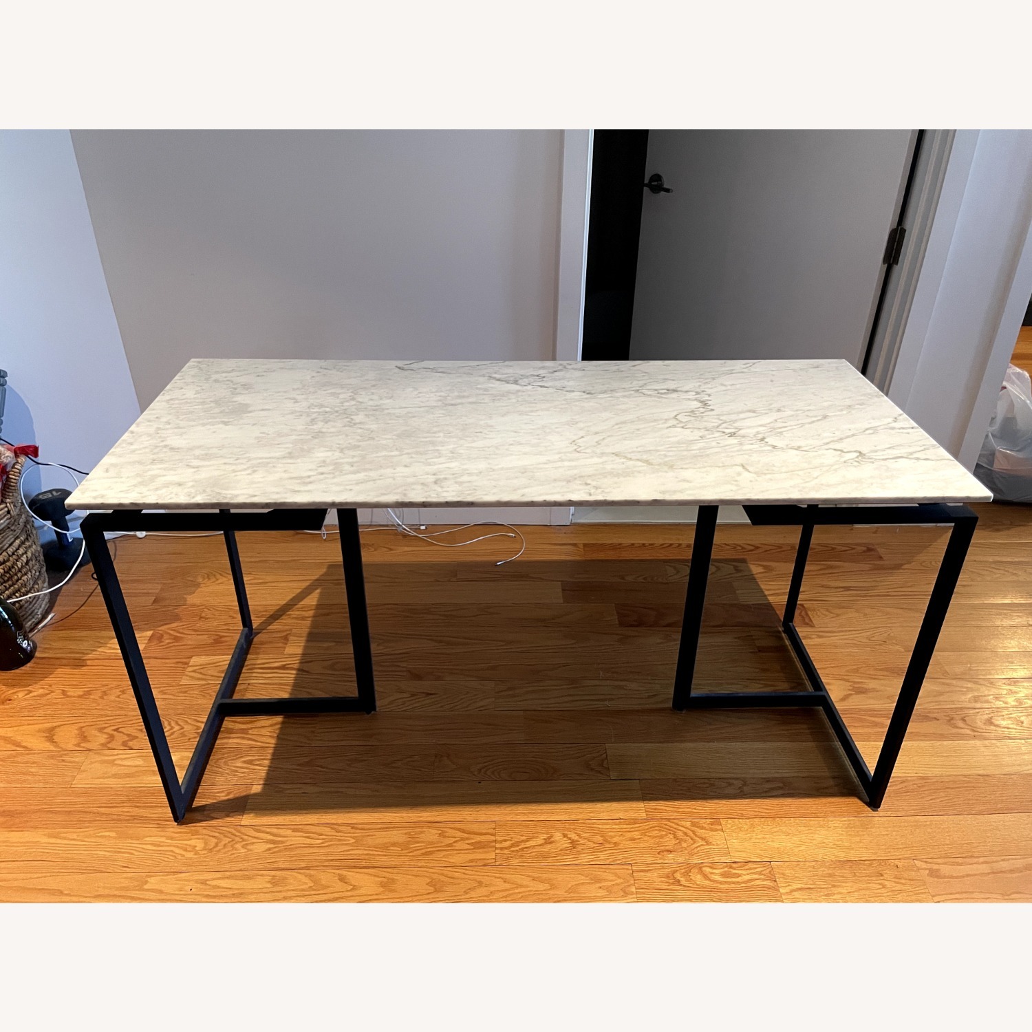 CB2 Fullerton Black Metal Desk W White Marble Top - image-6