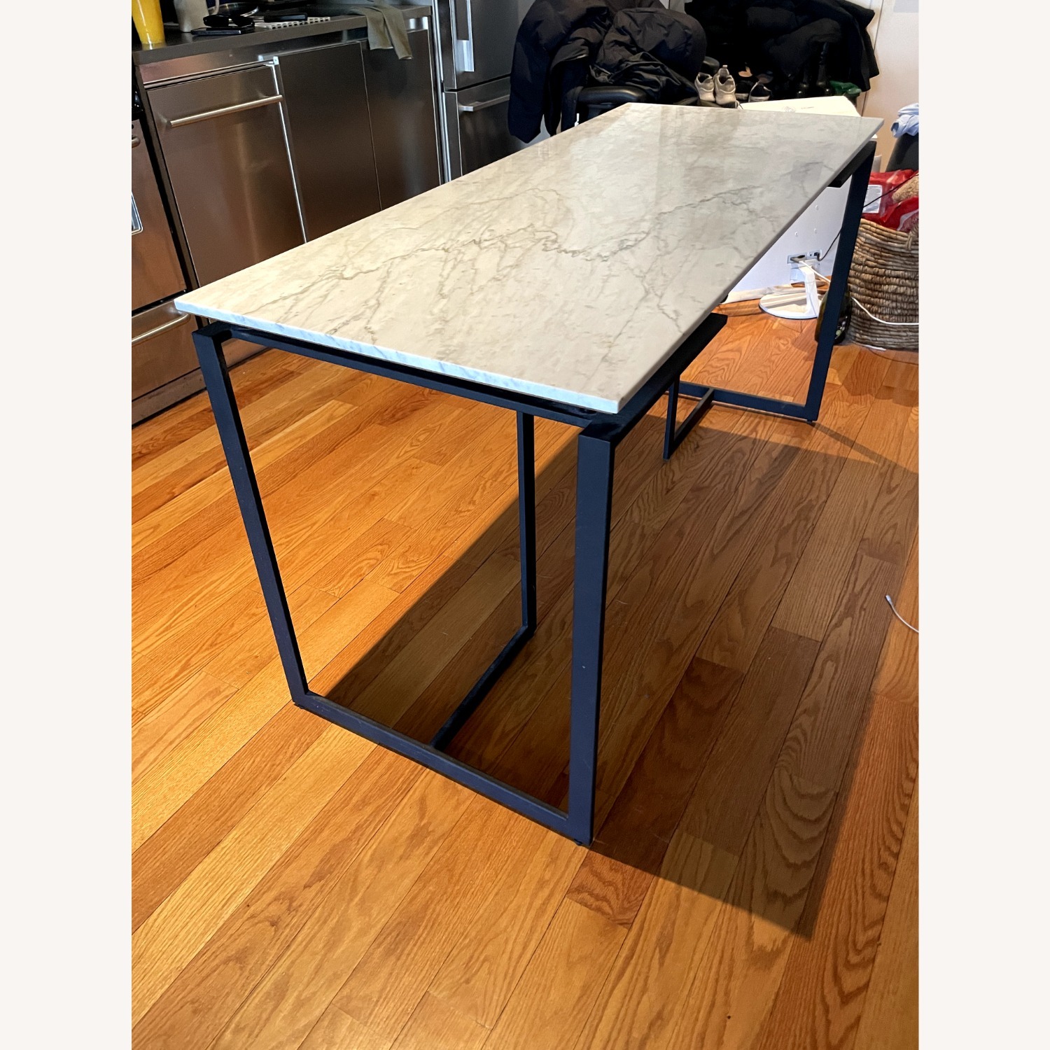 CB2 Fullerton Black Metal Desk W White Marble Top - image-4