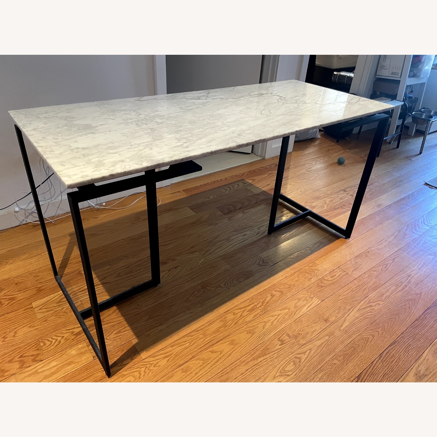 CB2 Fullerton Black Metal Desk W White Marble Top - image-5