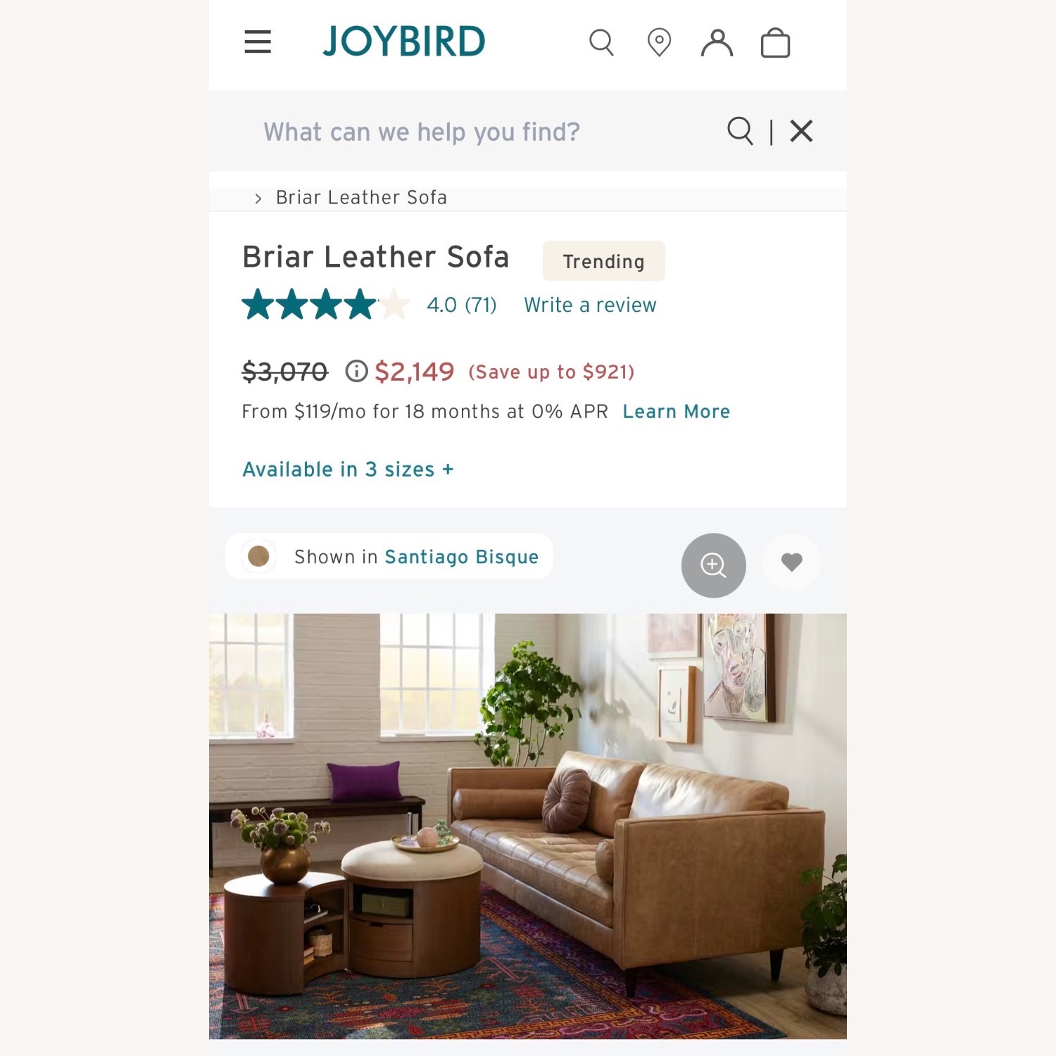 Joybird Briar Natural Leather 3+ Seater Sofa - image-3