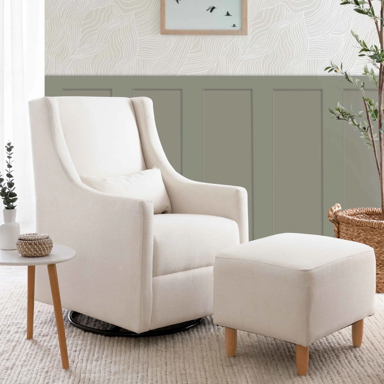 Babyletto Beige Fabric Glider Nursing Chair - image-6