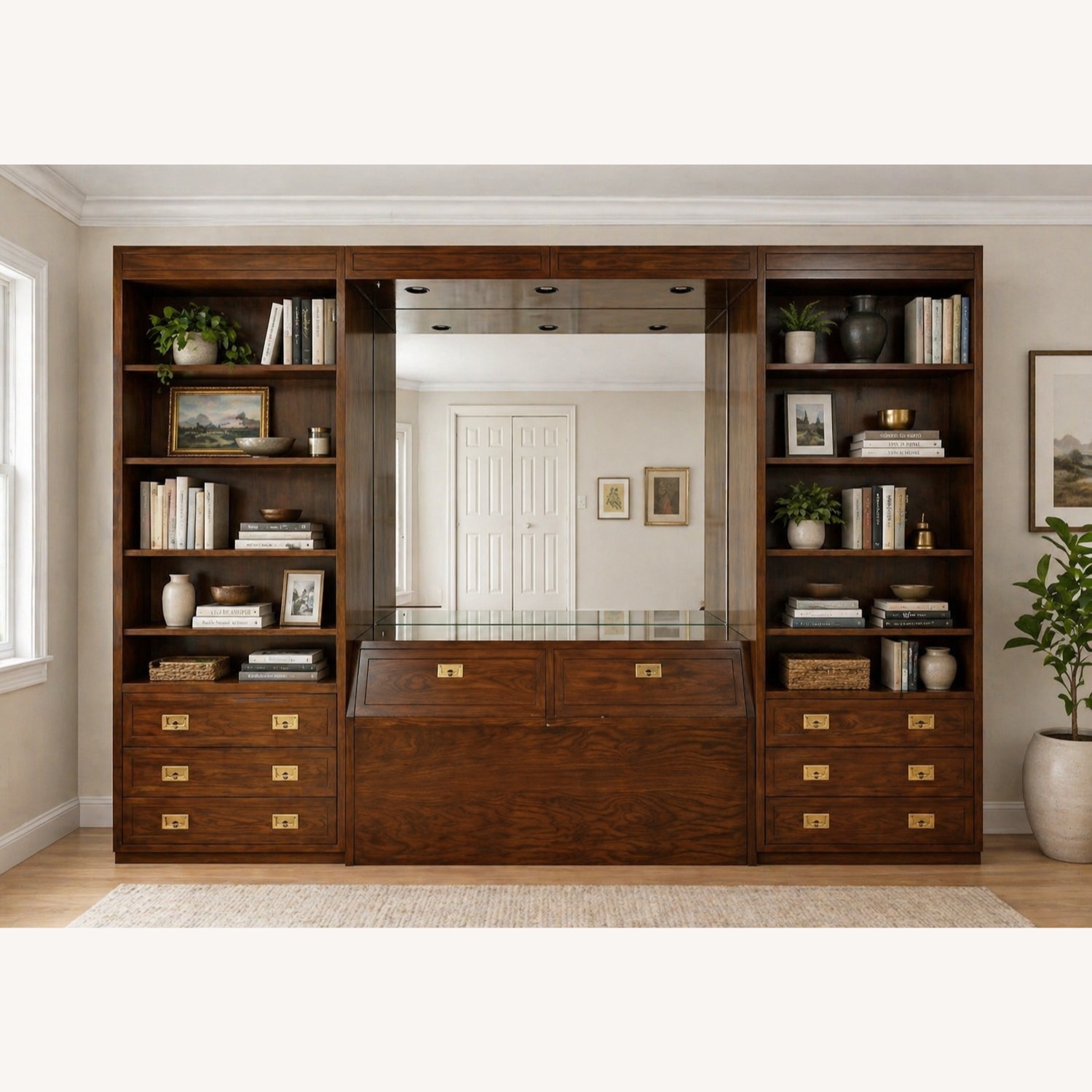 Henredon Scene One 11ft Wall Unit Mirror Light - image-1
