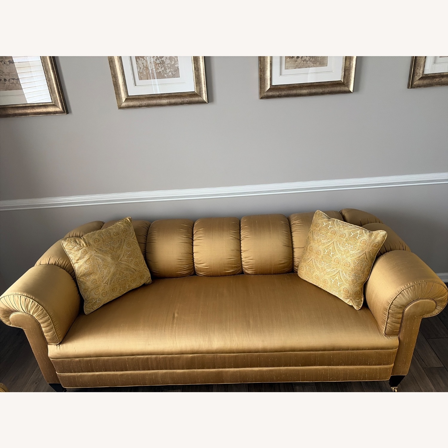 Baker Furniture Gold Silk 3+ Seater Sofa - image-7