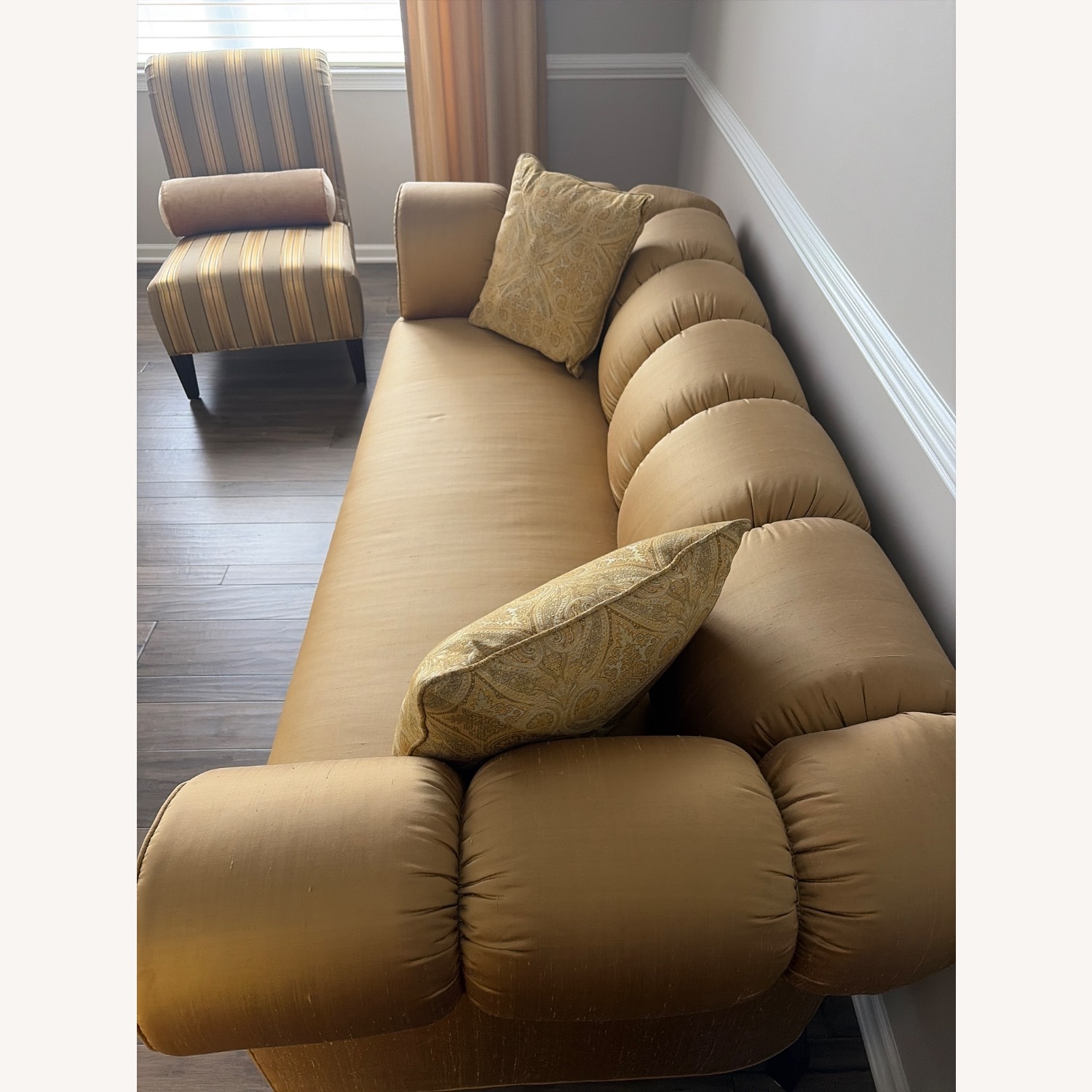 Baker Furniture Gold Silk 3+ Seater Sofa - image-3
