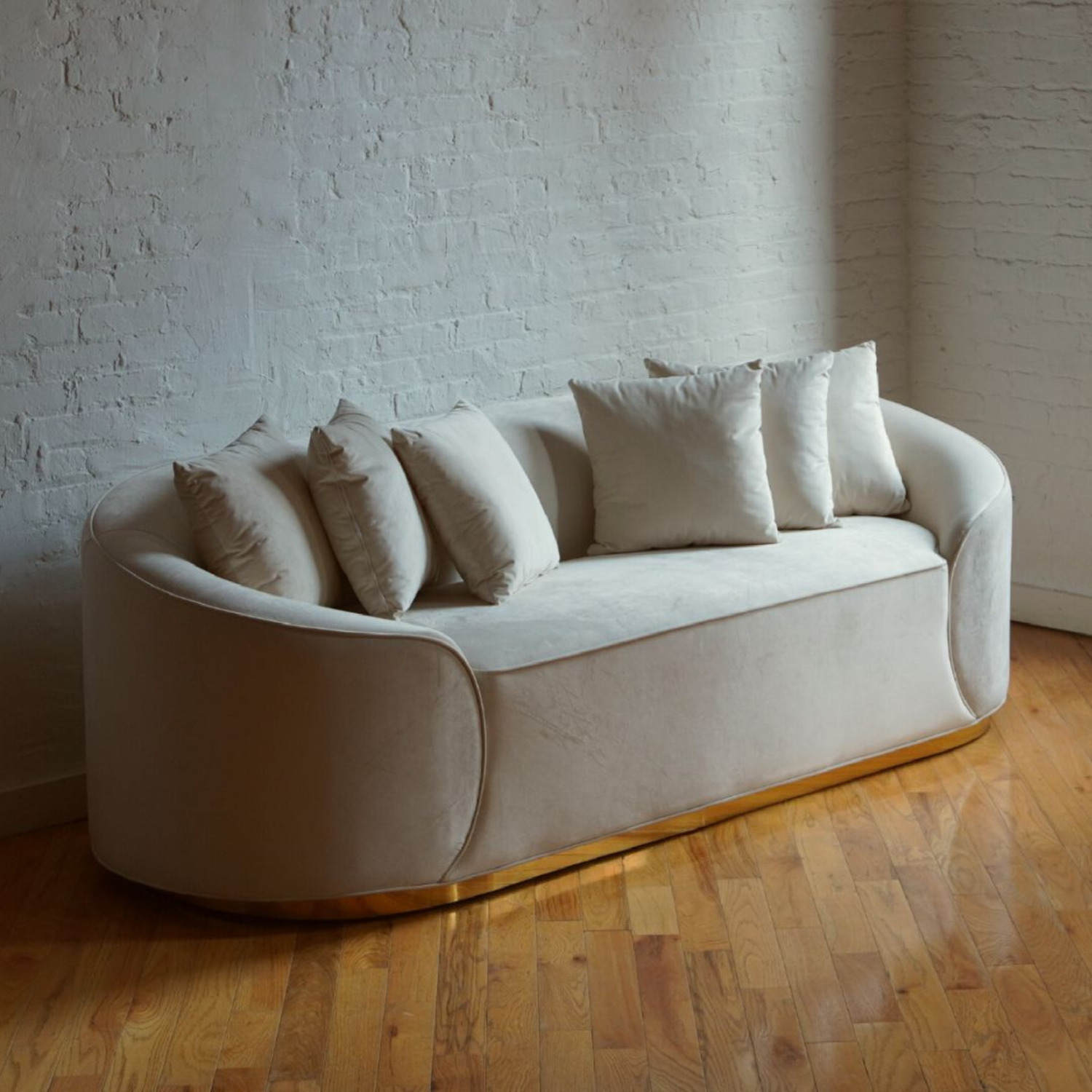 Brooklyn Space Modern Round Sofa in Ivory Velvet - image-2