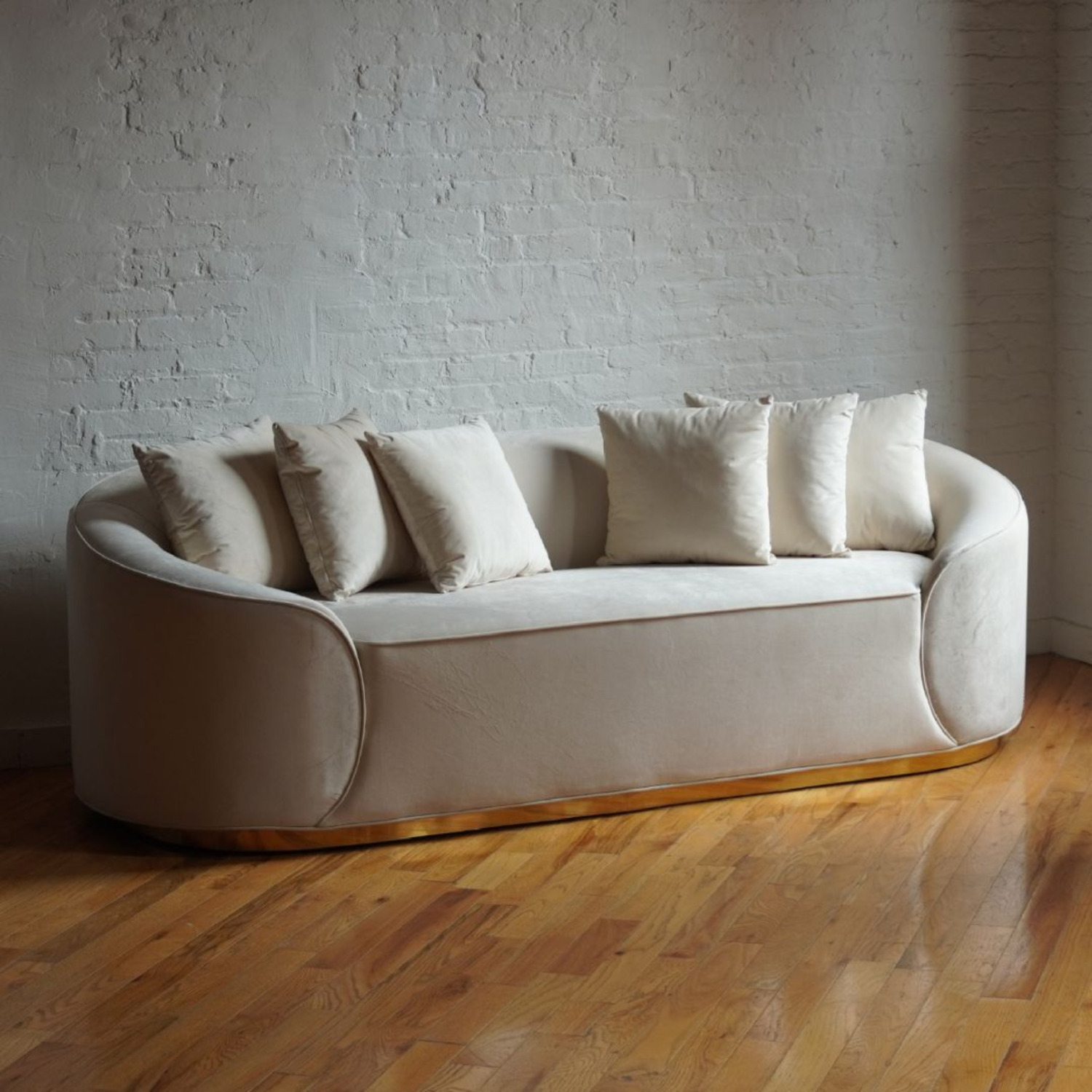 Brooklyn Space Modern Round Sofa in Ivory Velvet - image-1