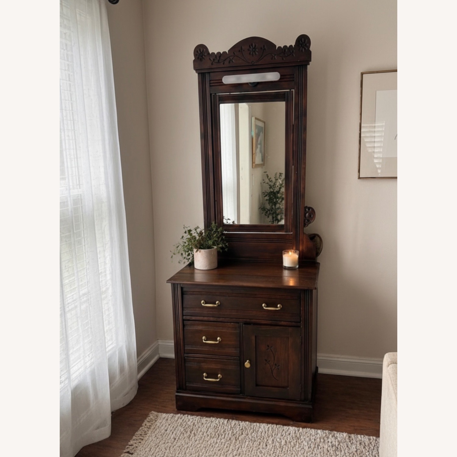 Vintage/Antique Dark Brown Wood Dresser - image-1