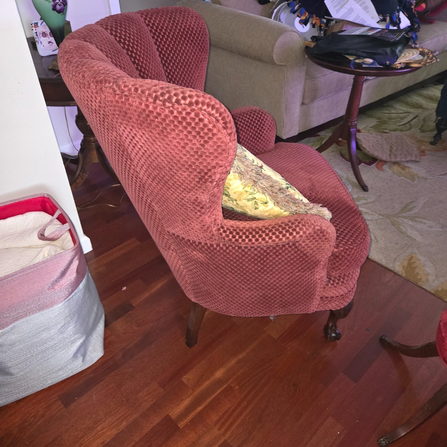 Vintage/Antique Red Fabric Armchair - image-3