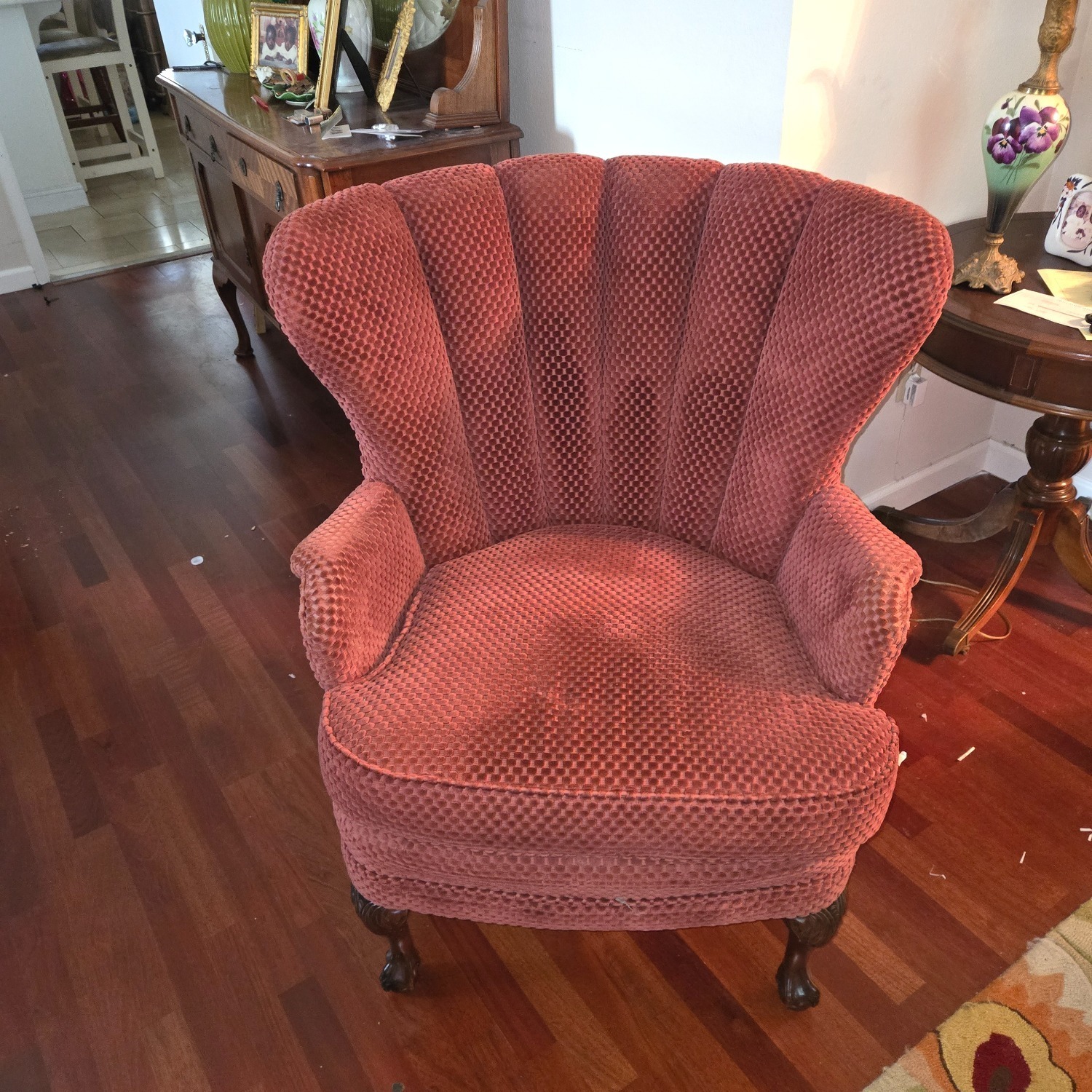 Vintage/Antique Red Fabric Armchair - image-4