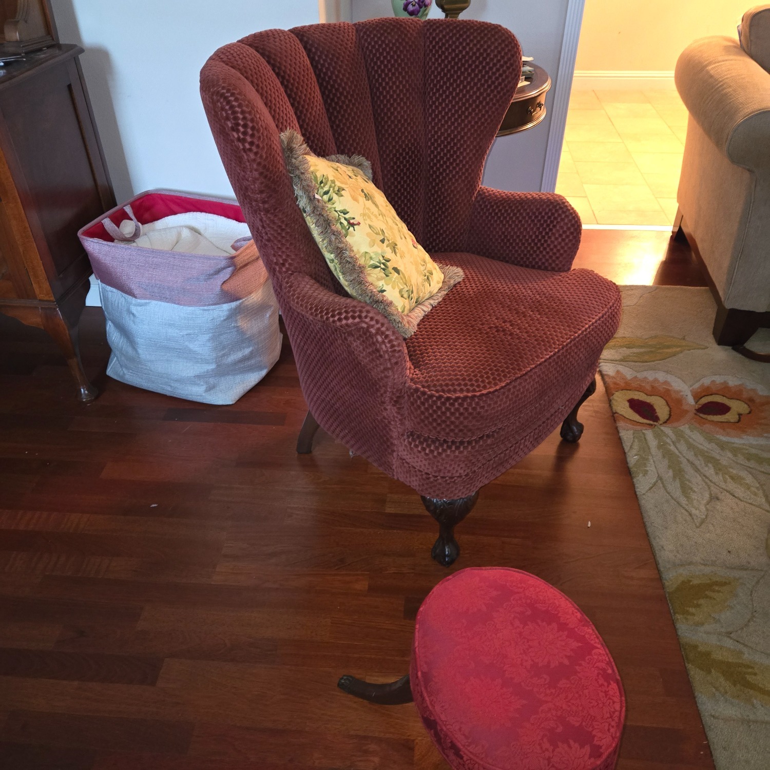 Vintage/Antique Red Fabric Armchair - image-2