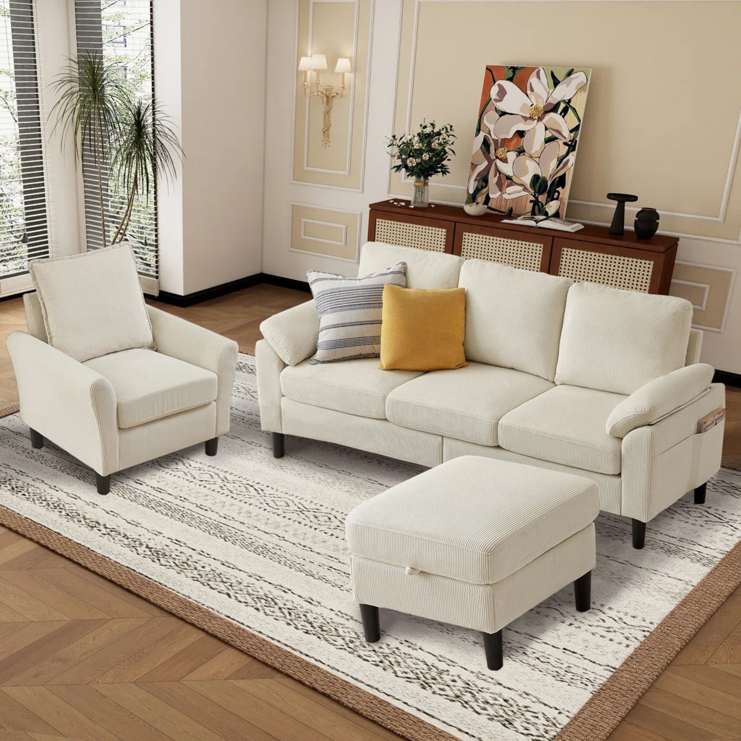 Wayfair Couch, Chair and Foot Stool with Storage  - image-3