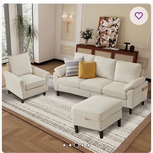 Used Wayfair Couch, Chair and Foot Stool with Storage  for sale on AptDeco