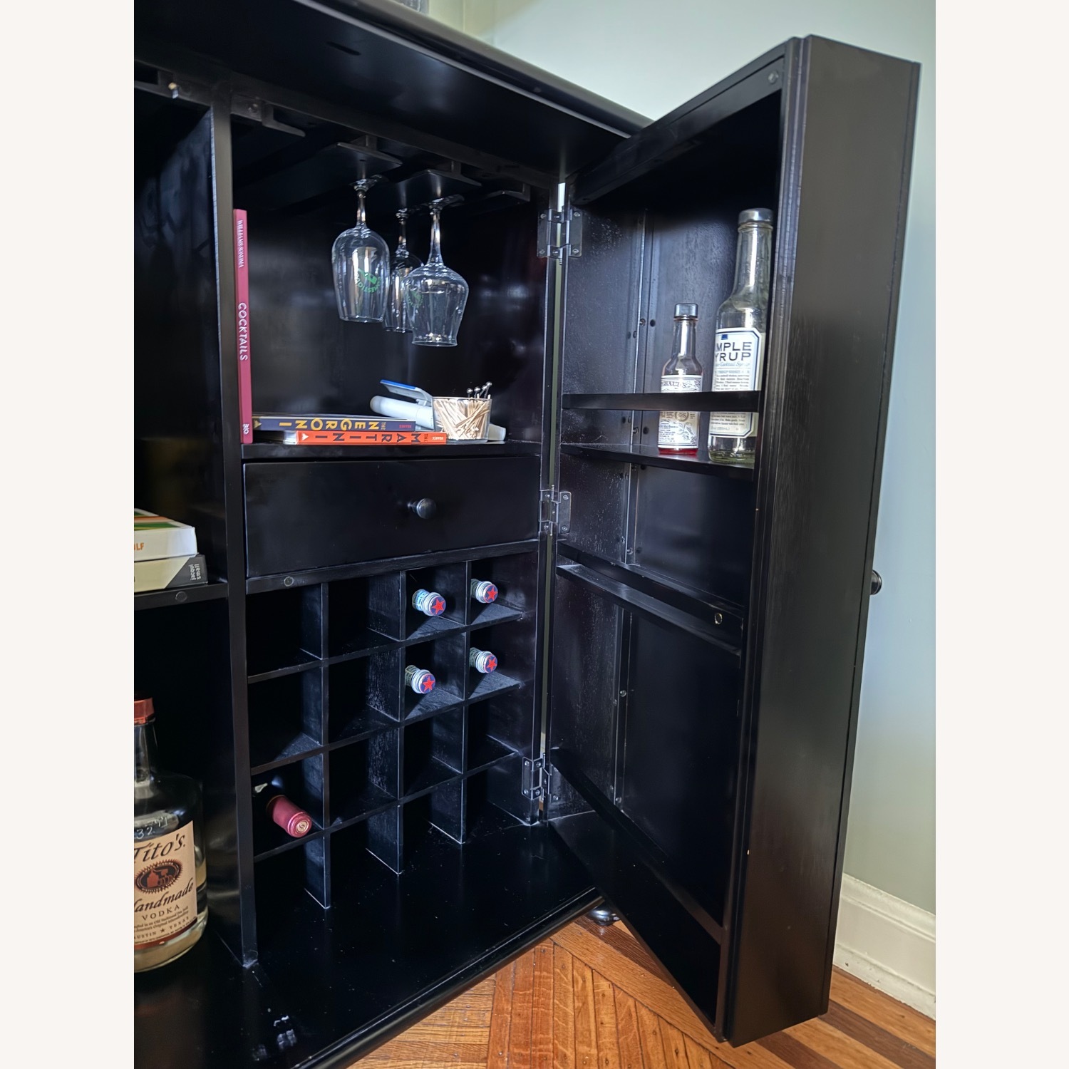 Williams Sonoma Black Wood Bar Cabinet - image-5
