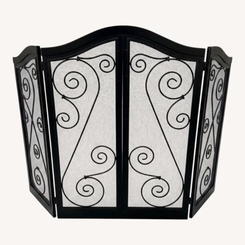 Used Ornate Black Fireplace Screen in the French Style for sale on AptDeco