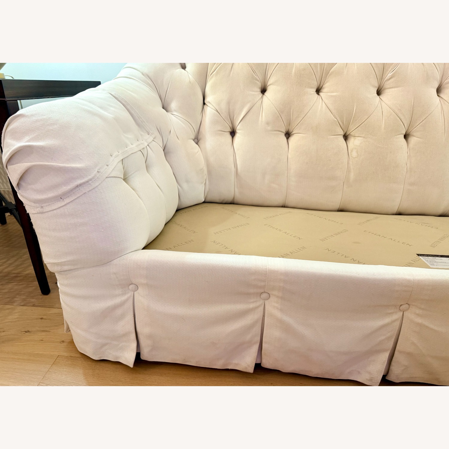 Ethan Allen White Fabric 3+ Seater Sofa - image-7