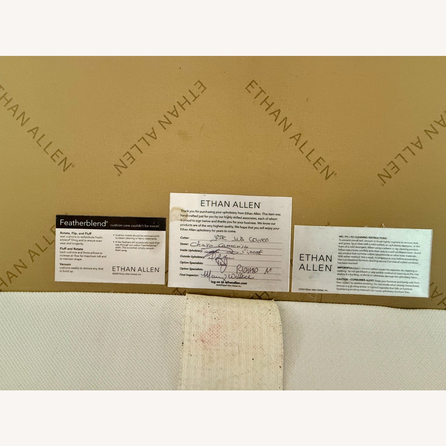 Ethan Allen White Fabric 3+ Seater Sofa - image-6
