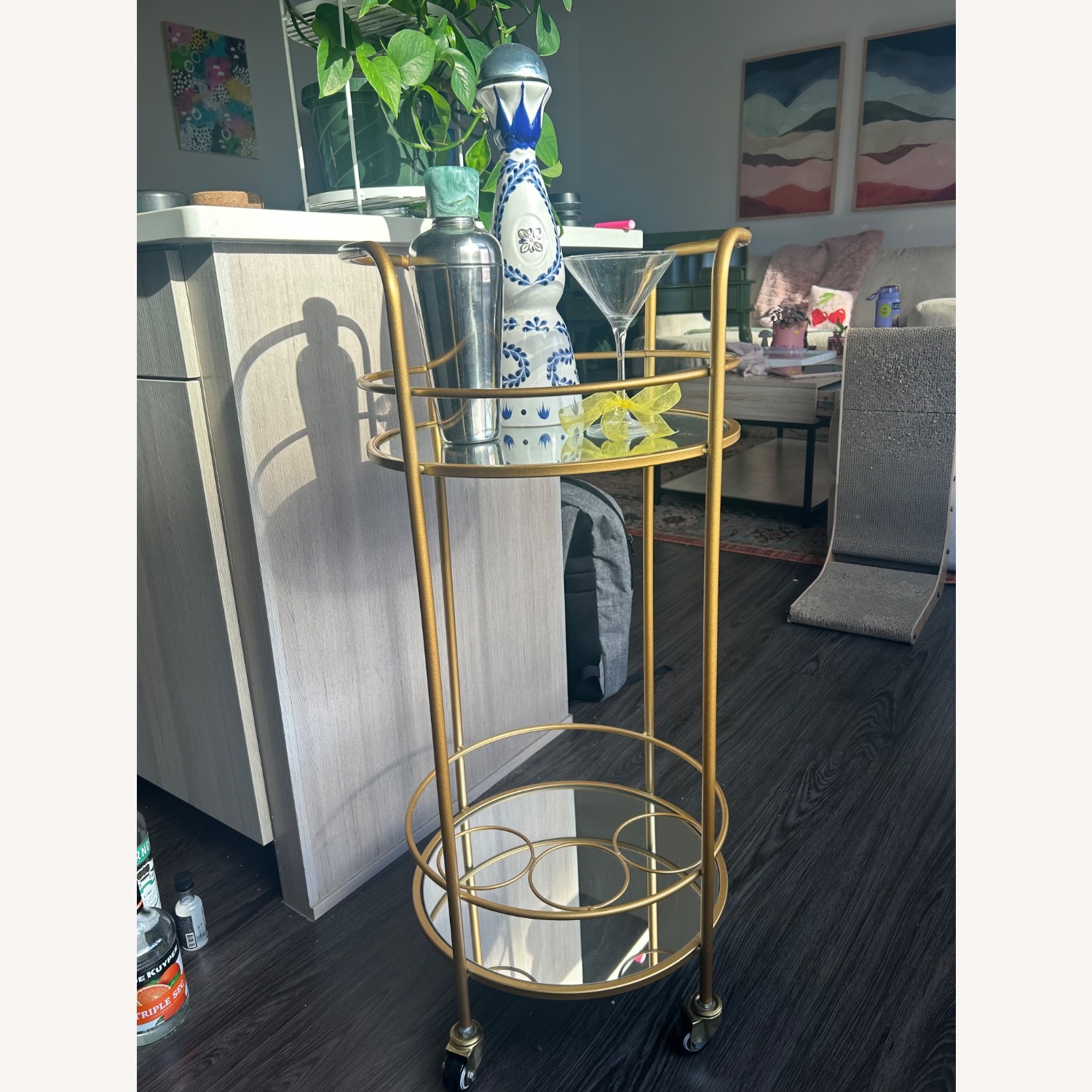 Home Goods Mirrored Glass Bar Cart - image-2