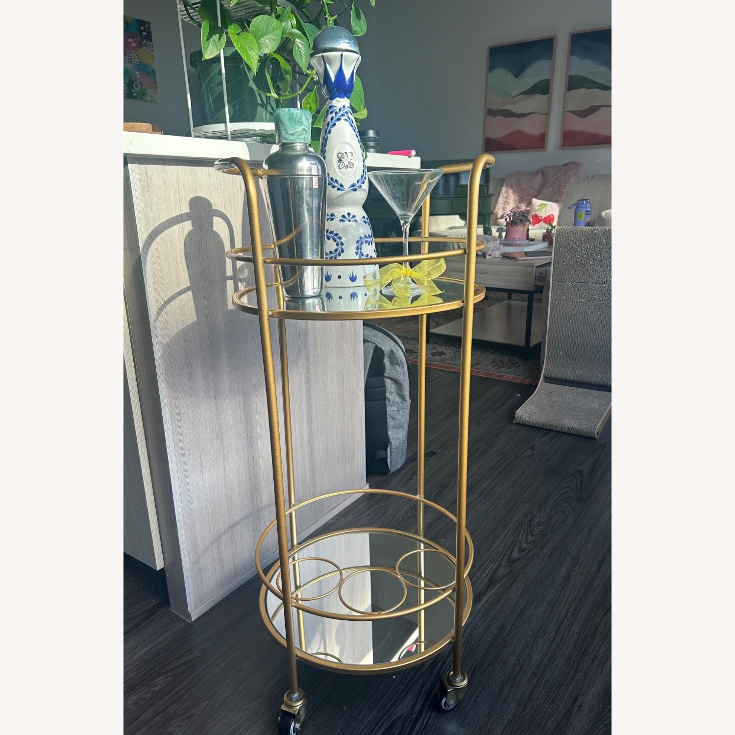 Home Goods Mirrored Glass Bar Cart - image-1