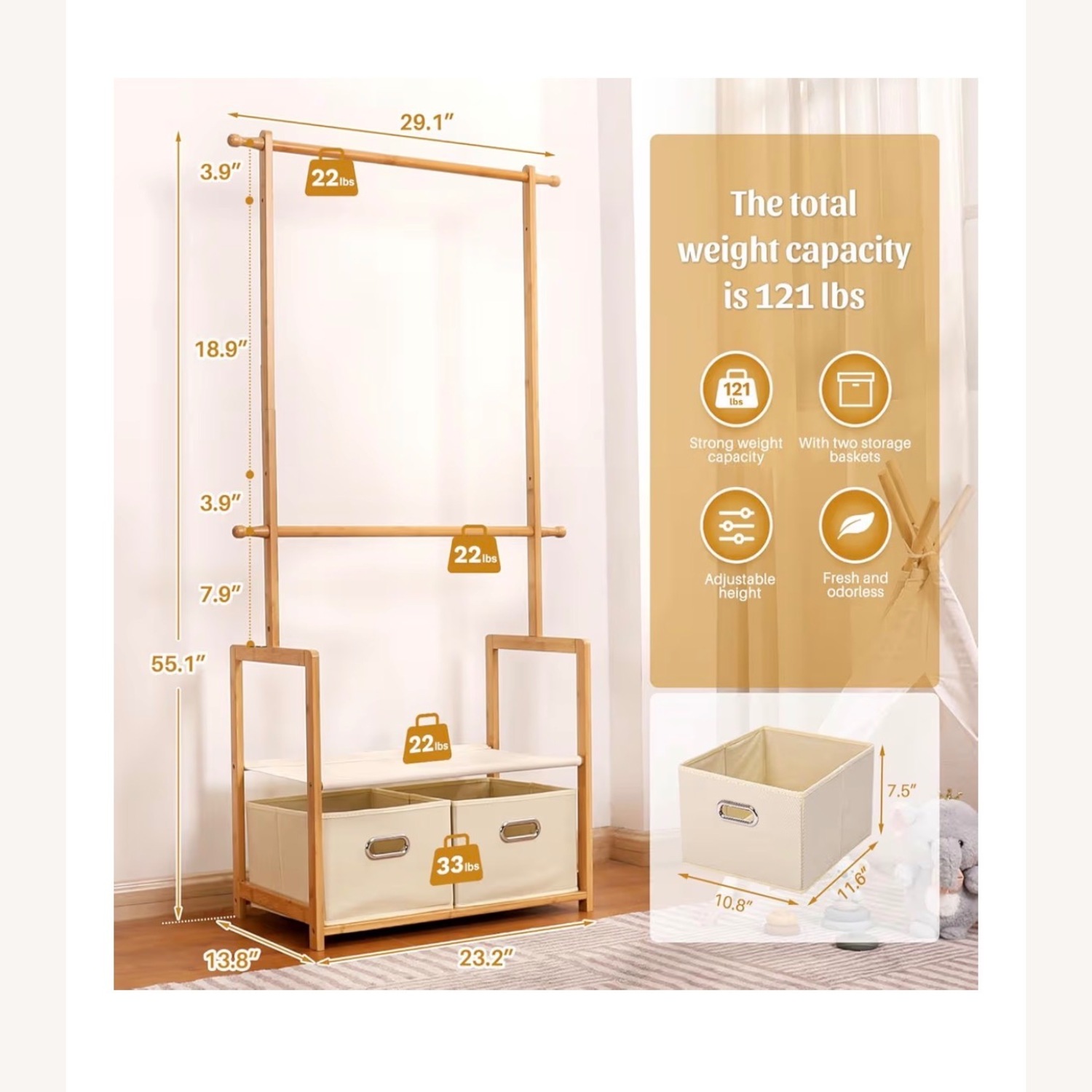 Amazon Bamboo Kids Clothing Rack - image-2