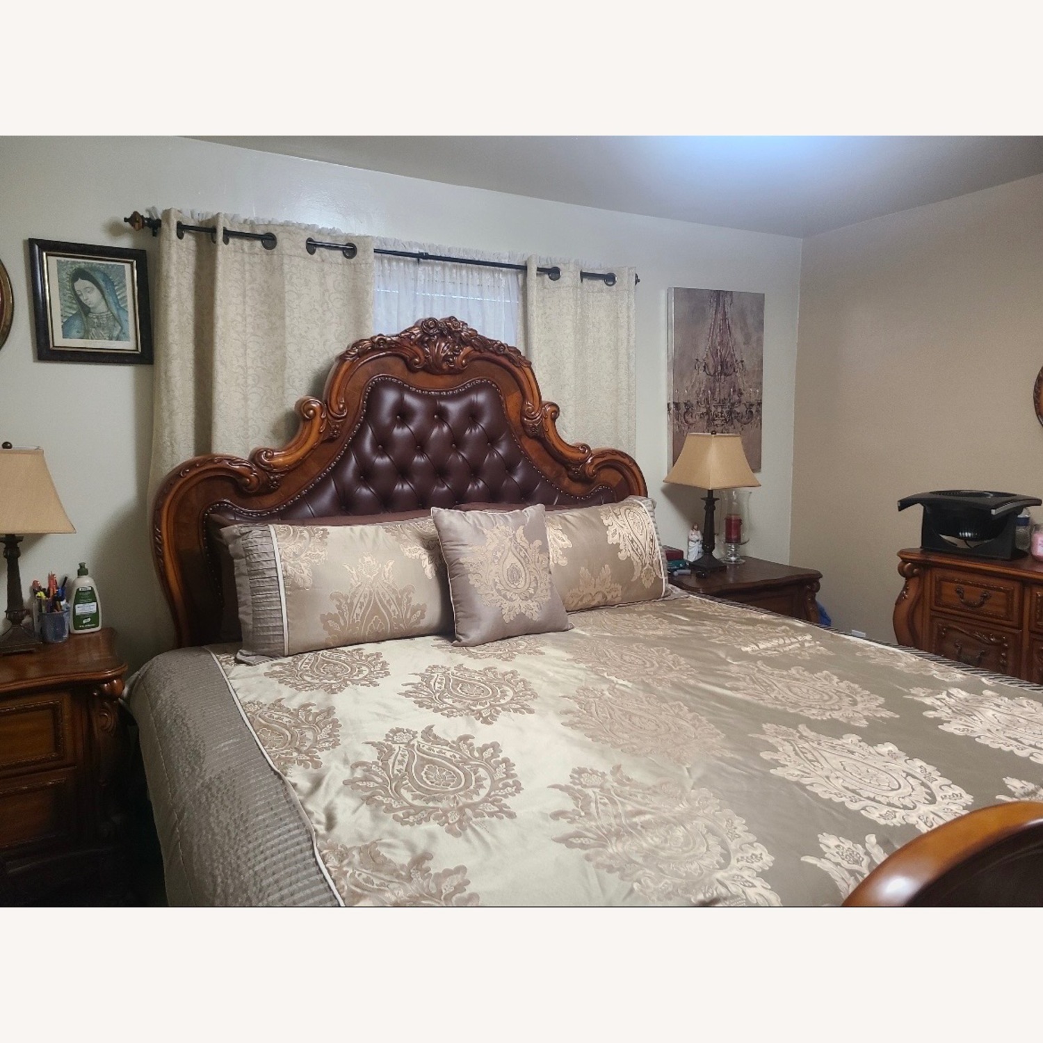 Cherry Brown Wood King Bed - image-3