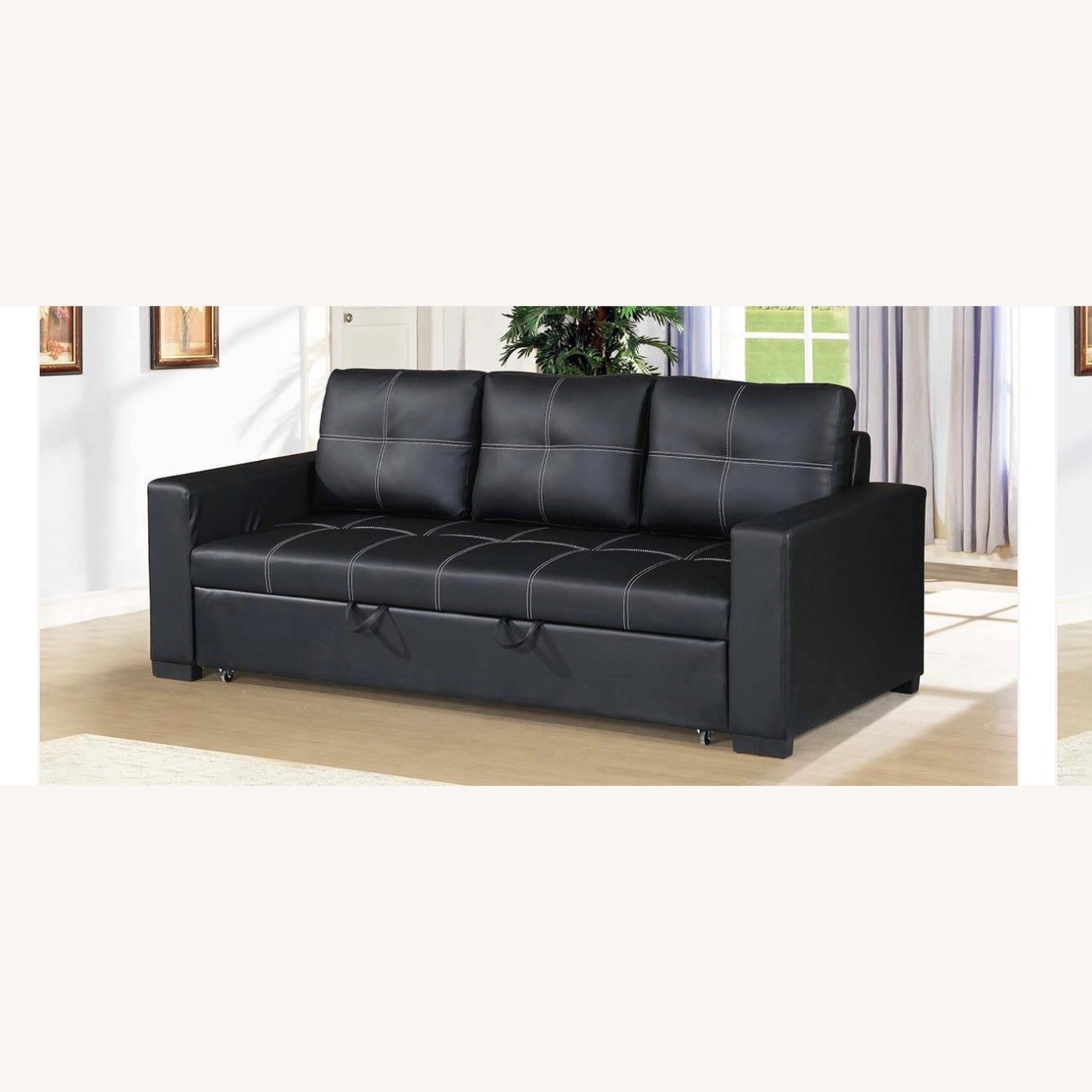 Julian Appelius Black Faux Leather Sleeper Sofa - image-3