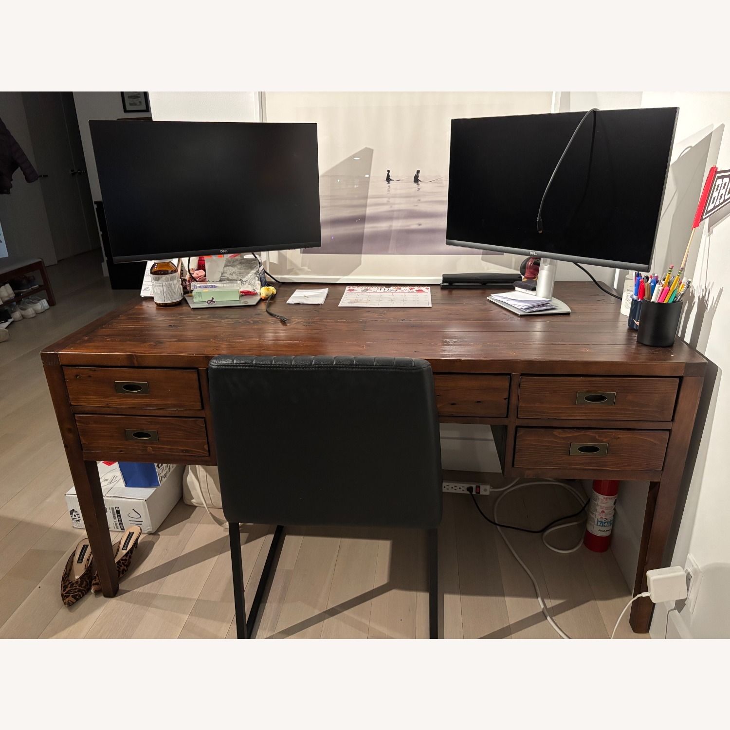 Crate & Barrel Dark Brown Wood Desk - image-1