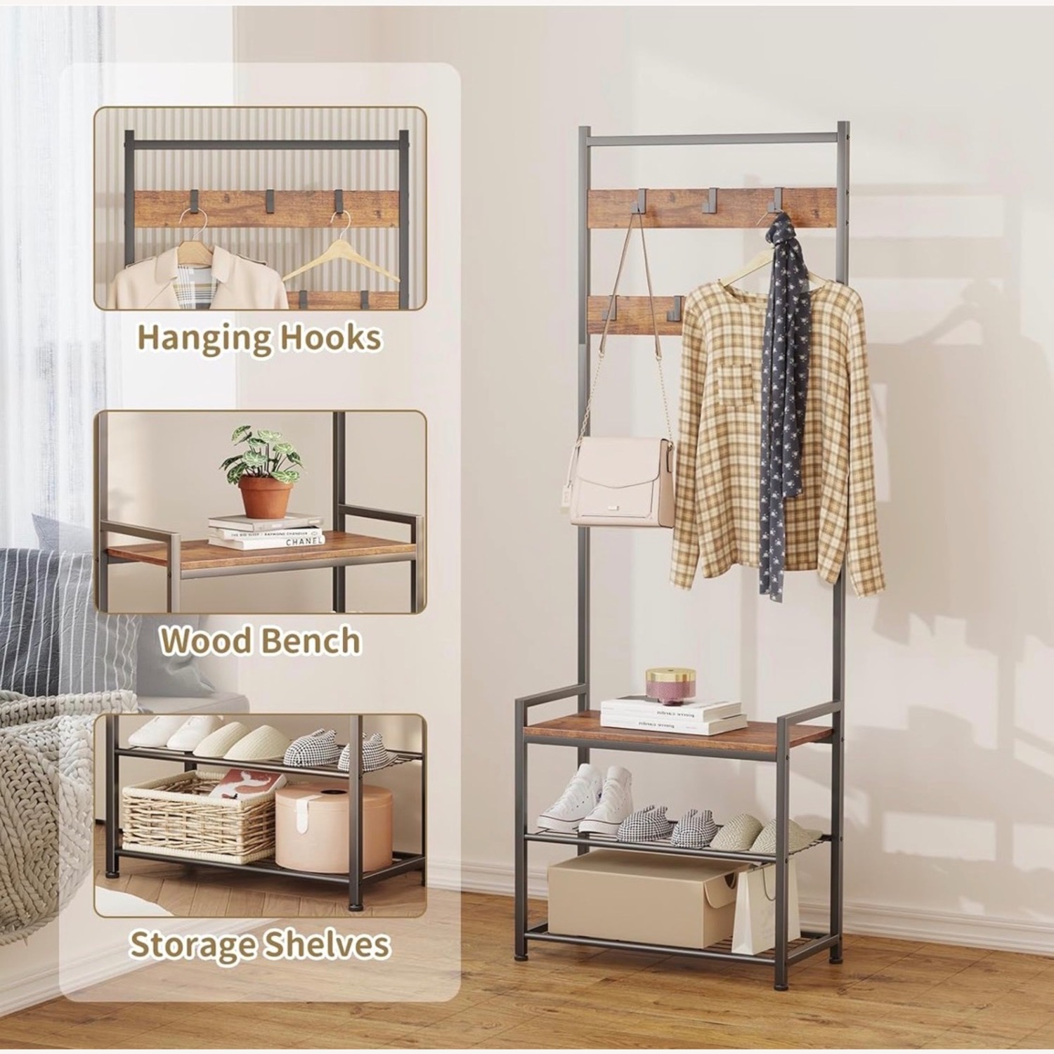  Wood and Metal Entryway Wall Unit - image-4