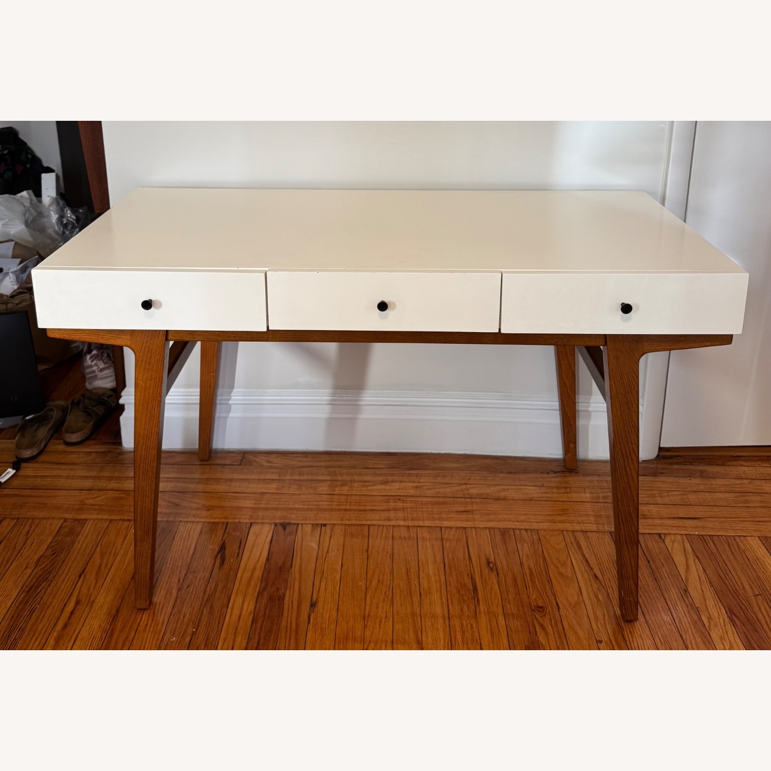 West Elm Modern White Pecan Desk - image-1