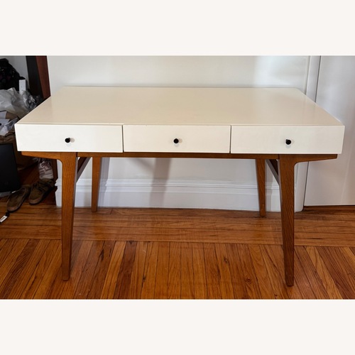 Used West Elm Modern White Pecan Desk for sale on AptDeco