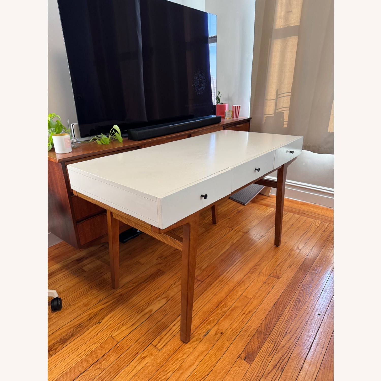 West Elm Modern White Pecan Desk - image-2