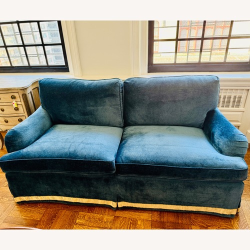 Used Custom Blue Velvet 2 Seater Sofa for sale on AptDeco